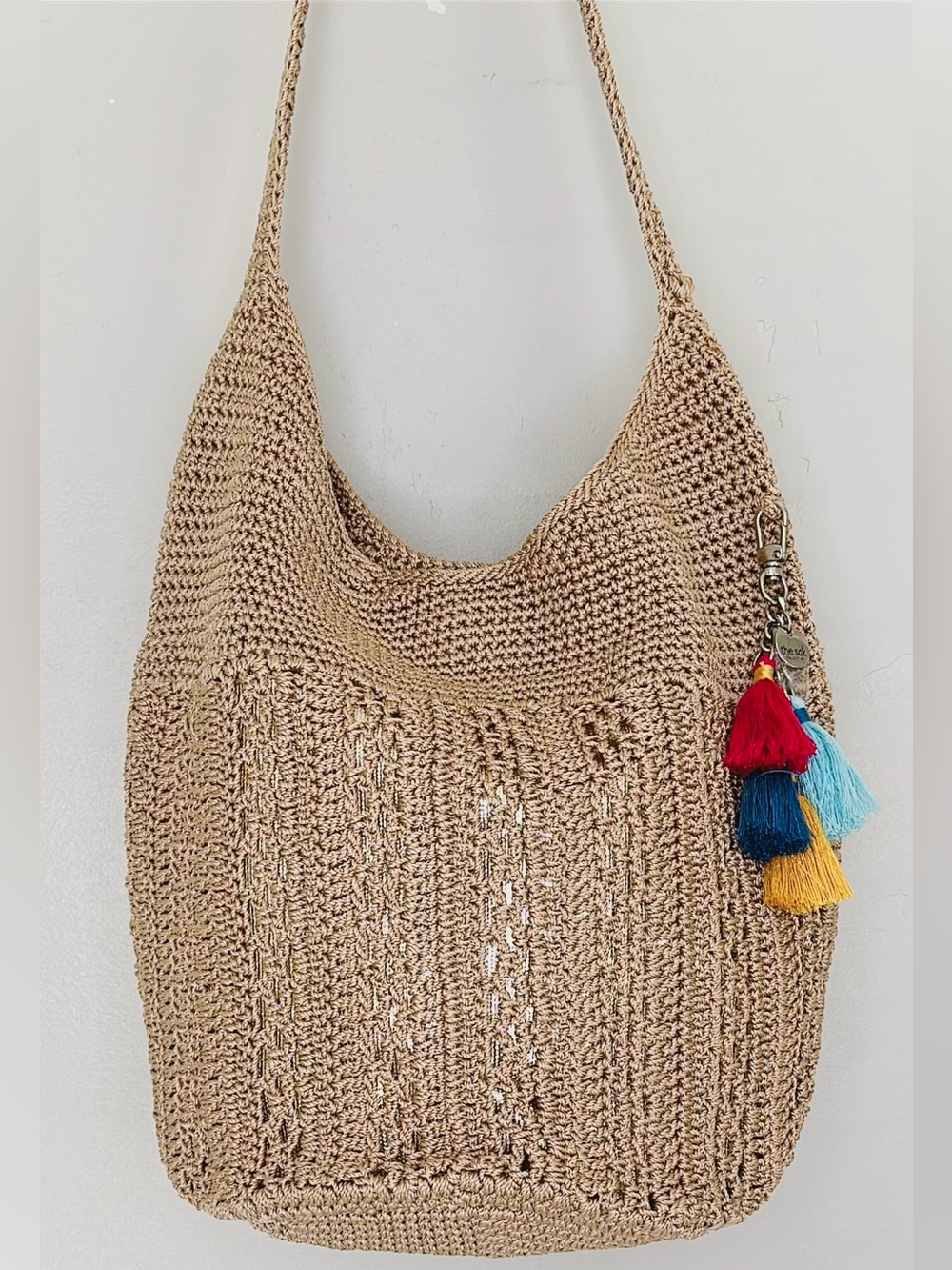 The Sak Woven Straw Shoulder Bag with Colorful Tassels - Natural - Picture 3 of 13